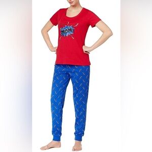 Family Pajamas Super Mom Red & Blue Pajama Set - Size S